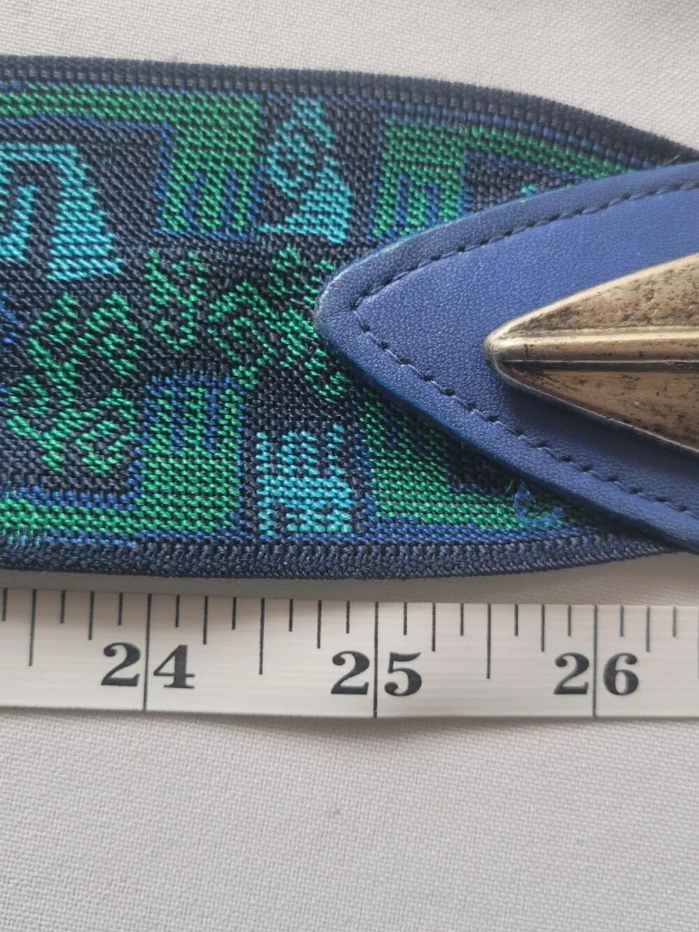 Vintage 70s 80s Elastic Stretchy Blue & Teal Silver Buckle Belt